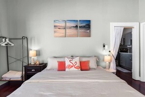 1 bedroom, desk, iron/ironing board, travel cot