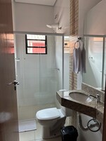 Shower, towels, soap, shampoo
