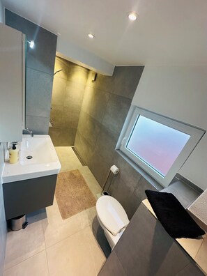 Secadora de cabello, toallas, papel de baño 