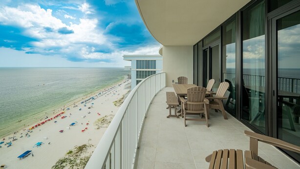 A balcony with a view of the beach and ocean. - Phoenix Gulf Shores Ii 1902 3 Bedroom Condo (Gulf Shores)