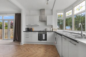 Fridge, microwave, oven, stovetop - Cullercoats Coastal Haven - North East Escapes (Cullercoats)