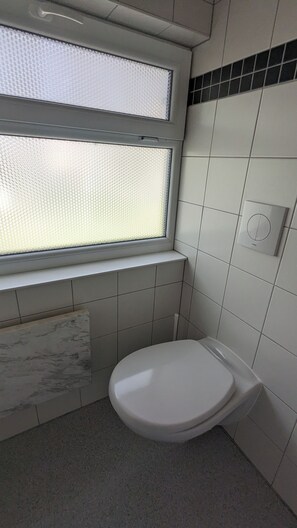 Douche, serviettes fournies, papier toilette