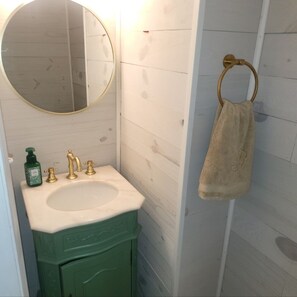 Hair dryer, towels, soap