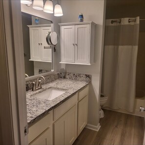 Hair dryer, towels, soap