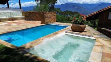 Outdoor pool, sun loungers
