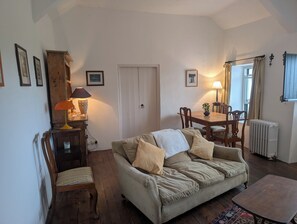TV, fireplace, DVD player, books