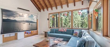 Smart TV, fireplace, stereo, computer monitors