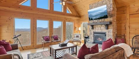 スマートテレビ、暖炉、テレビゲーム、書庫