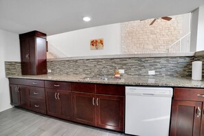 Fridge, microwave, oven, dishwasher