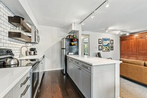 Fridge, microwave, oven, dishwasher