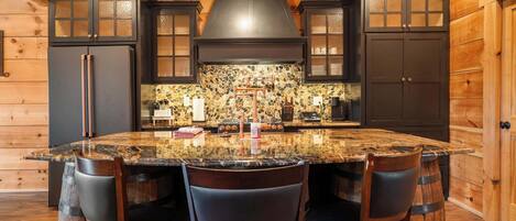 Cabin, Multiple Beds, Hot Tub, Garden View (Antler Summit Trio) | Private kitchen | Fridge, microwave, oven, stovetop