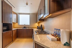 Fridge, microwave, oven, toaster