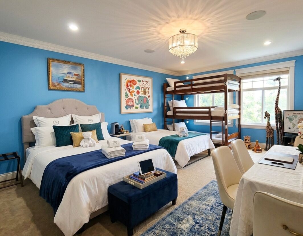 Family Suite, Multiple Beds, Microwave, Garden View | Premium bedding, desk, laptop workspace, blackout curtains