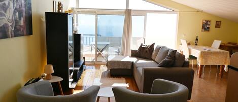 Una Smart TV, un reproductor de DVD, libros, una videoteca