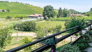 A vineyard with rows of grapevines, a building with a red roof, and a clear blue sky. - Wonderful private villa for 6 guests with WIFI, A/C, TV and terrace (Asti)