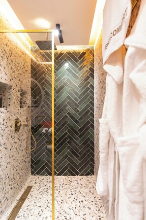 Douche, sèche-cheveux, serviettes fournies, papier toilette
