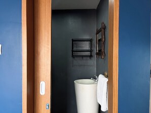 Shower, jetted tub, hair dryer, towels