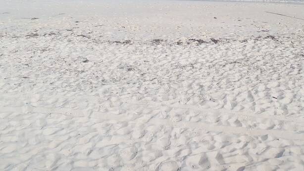 A beach with clear turquoise water and a white sandy shore.