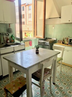 Microwave, oven, cookware/dishes/utensils