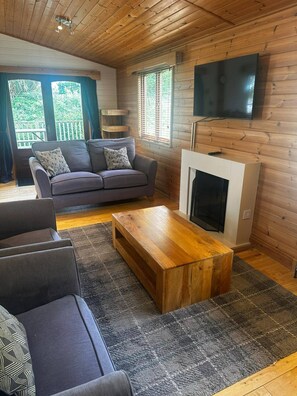 Cabin, 3 Bedrooms, Smoking, Hot Tub | Living area - Serene Watermouth Cabin Retreat With Hot Tub & Stunning Coastal Views (Ilfracombe)