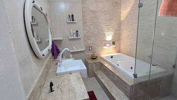 Hair dryer, towels, toilet paper