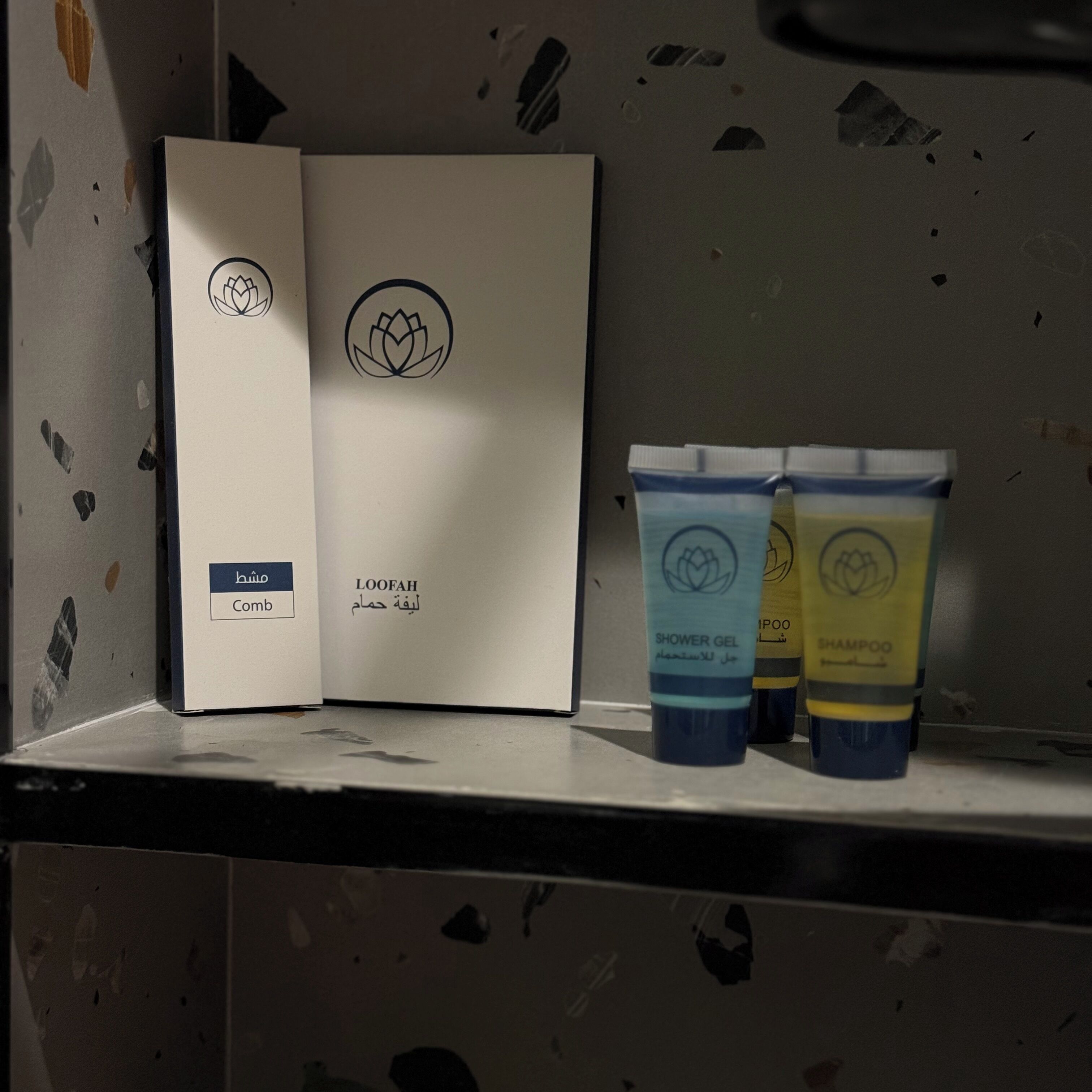 Shower, towels, soap, toilet paper