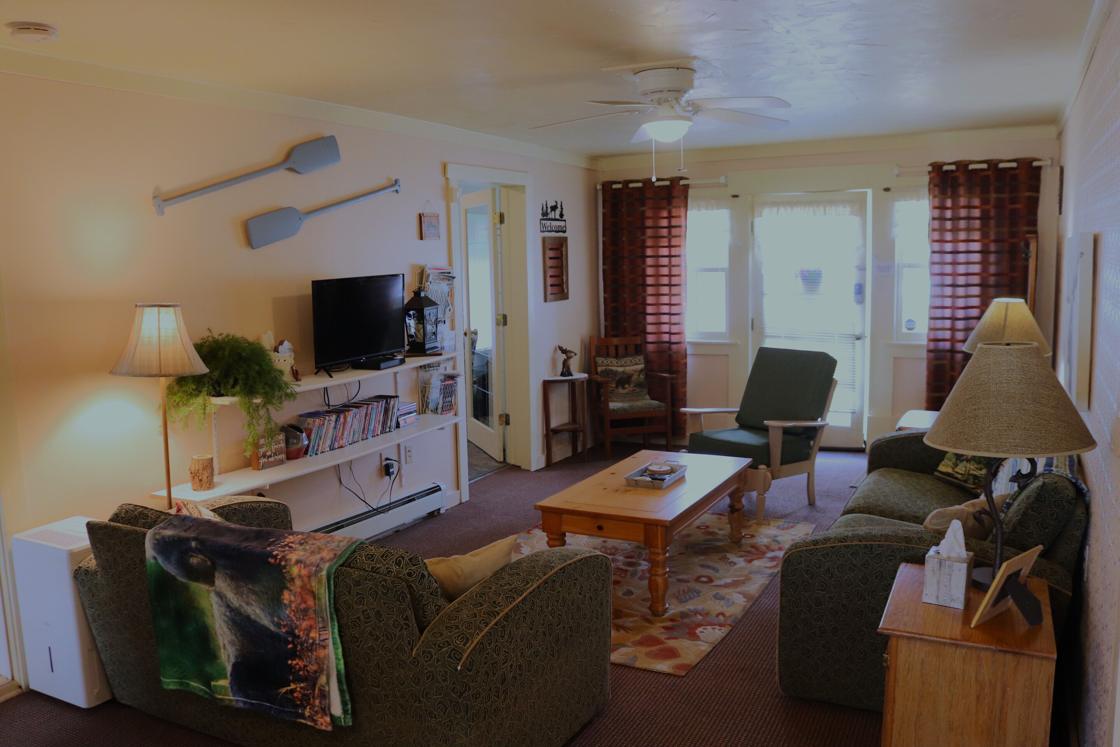 TV, fireplace