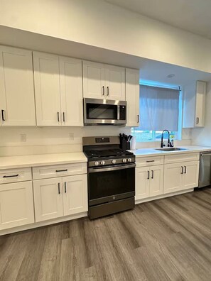 Fridge, microwave, oven, dishwasher