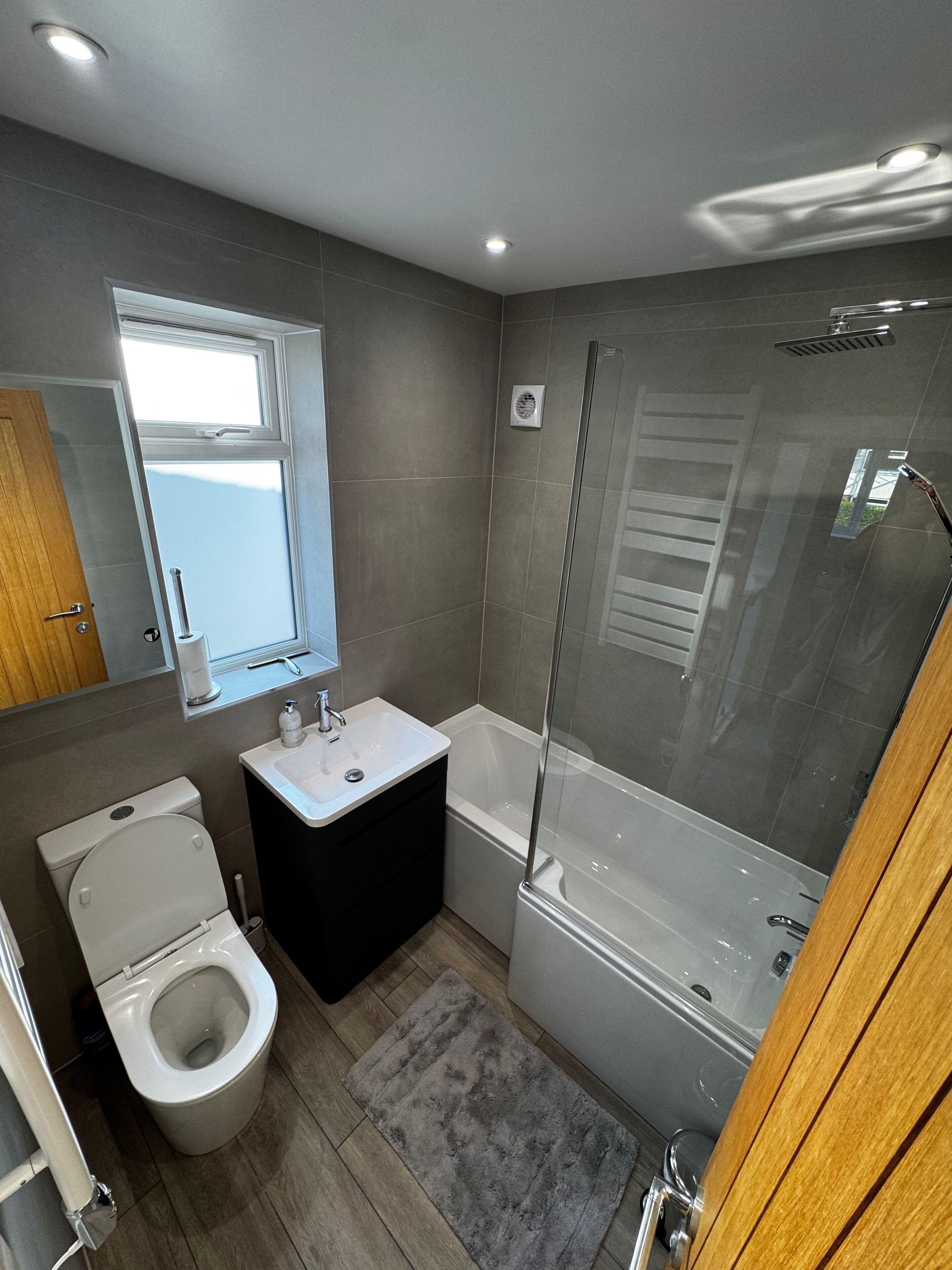 Hair dryer, towels, toilet paper