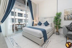 Studio Luxe, balcon, vue ville | Draps en coton égyptien, literie de qualité supérieure