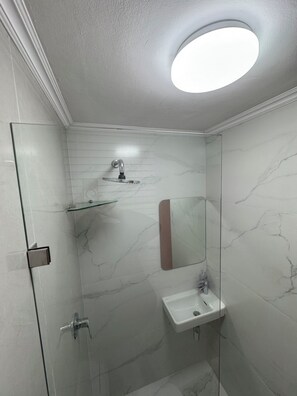 Douche, sèche-cheveux, serviettes fournies, papier toilette
