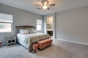 4 bedrooms, desk, iron/ironing board, travel cot