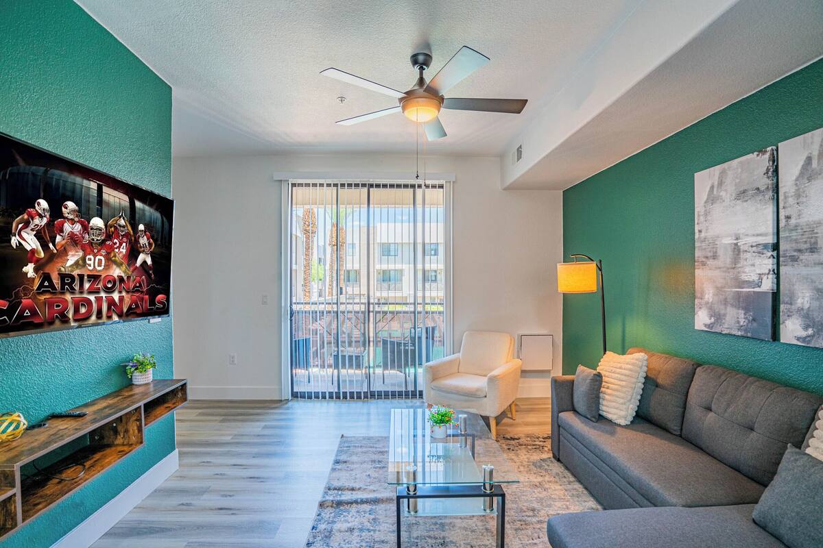 Luxury Apartment, 1 Bedroom, Non Smoking, Pool View | Living area | 55-inch Smart TV with digital channels