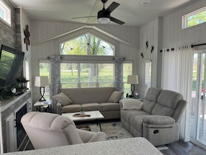 Smart TV, fireplace, video games, books