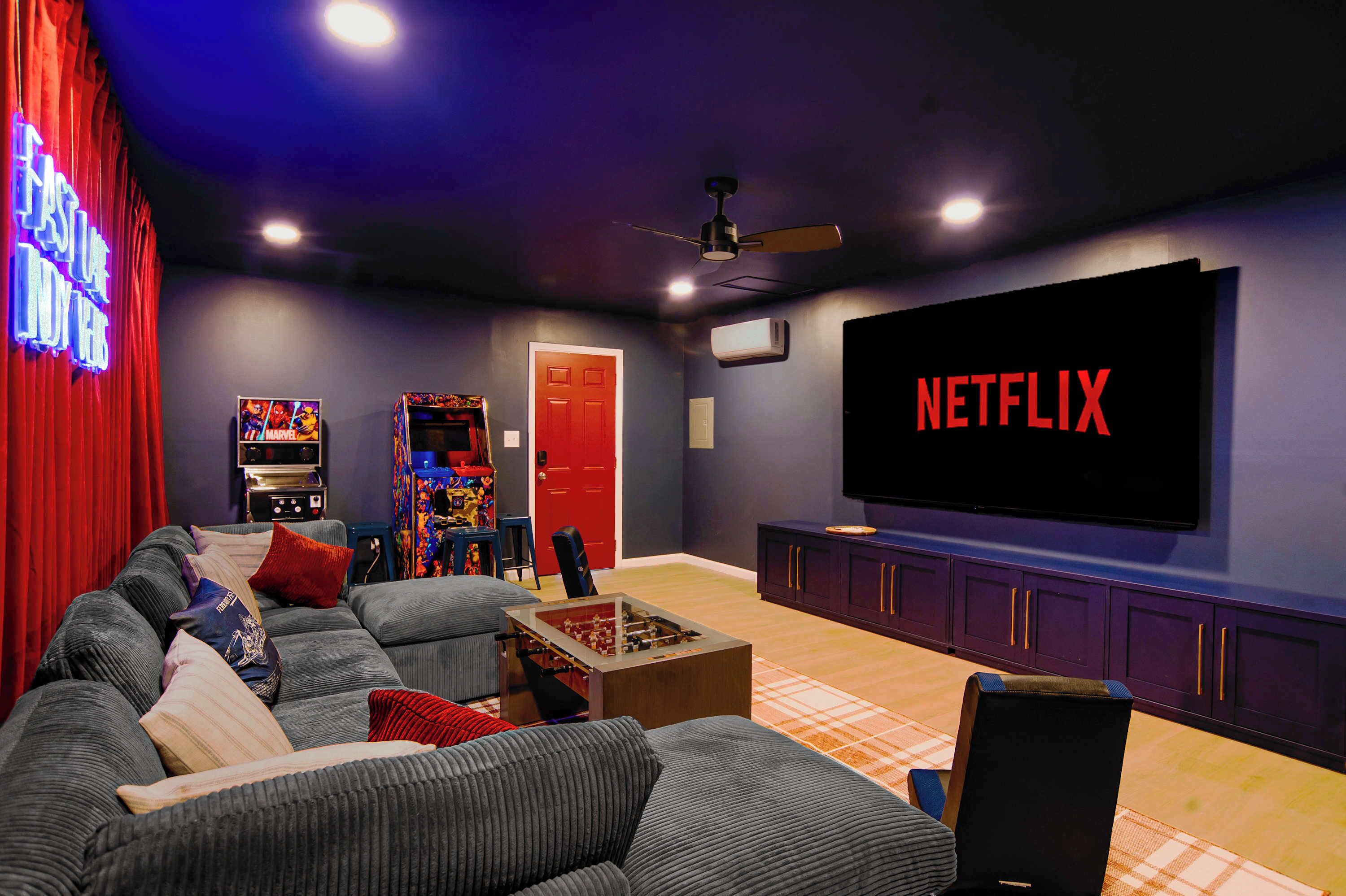 TV, foosball, offices