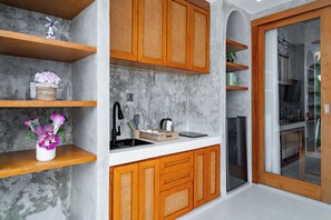 Villa, 1 Bedroom, Private Pool | Private kitchen | Microwave, toaster, cookware/dishes/utensils, paper towels