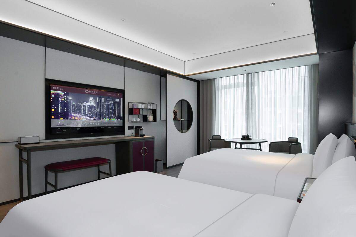 Quarto duplo empresarial, para não fumantes | Wi-Fi de cortesia, roupa de cama