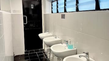 Een douche, gratis toiletartikelen, een haardroger, handdoeken