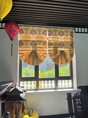 Minibar, desk, laptop workspace, blackout drapes