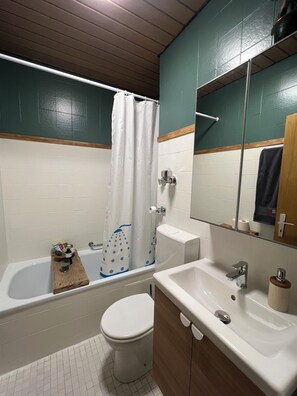 Sèche-cheveux, serviettes fournies, savon, papier toilette
