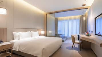 Signature Room | Desk, laptop workspace, blackout drapes