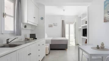 Kjøleskap, mikrobølgeovn, kokeplater og kaffetrakter/tekoker