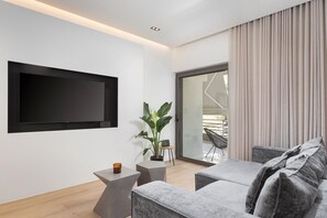 Deluxe Apartment | Living room | 65-inch Smart TV with digital channels - Athenian Riviera Stunning Residence (Vari)
