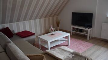 TV, foosball, table tennis, computer monitors