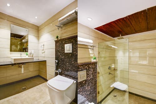 Shower, free toiletries, hair dryer, slippers
