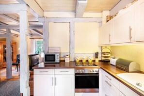 Frigorífico, microondas, horno y placa de cocina