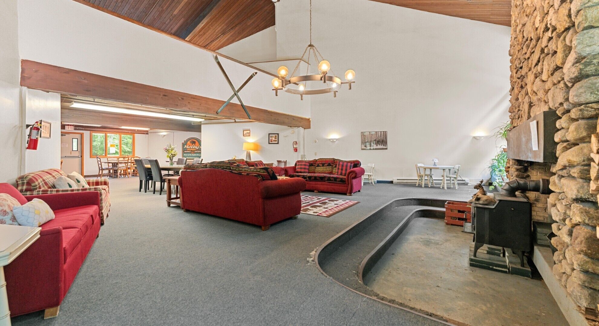 TV, fireplace, DVD player, foosball