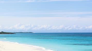 Private beach, white sand, free beach shuttle, sun loungers