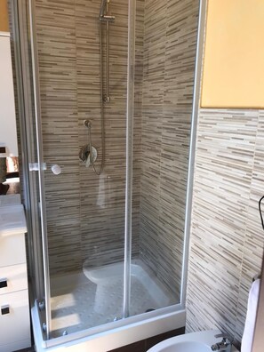Douche, séchoir à cheveux, bidet, serviettes fournies