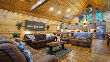 Cabin, Multiple Beds, Hot Tub, Garden View (Heartland Retreat) | Living area | TV, fireplace